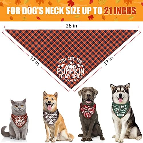 4 Pack Halloween Thanksgivng Christmas Bandanas - ic Fall Plaid Xmas Bandana Triangle Scarf Bibs Kerchief Gift Set Pet Holiday Accessories Decoration 