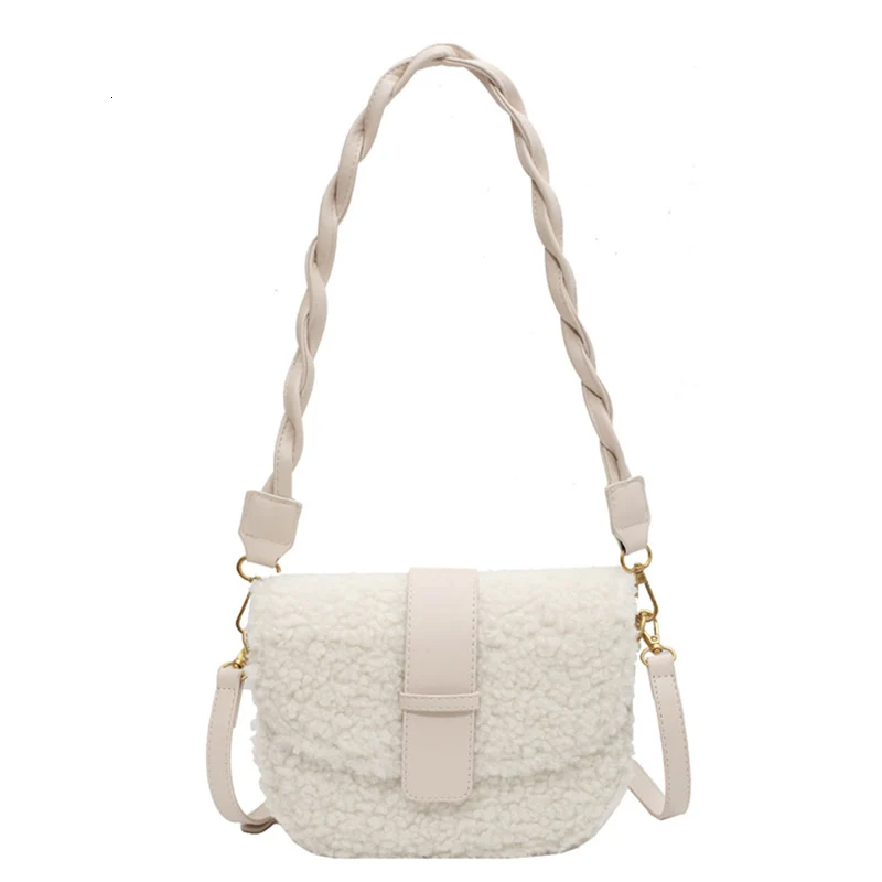 New Winter Messenger Knitted Strap Plush Fur Underarm Shoulder Bag Crossbody Bag Women's Designer Handbag