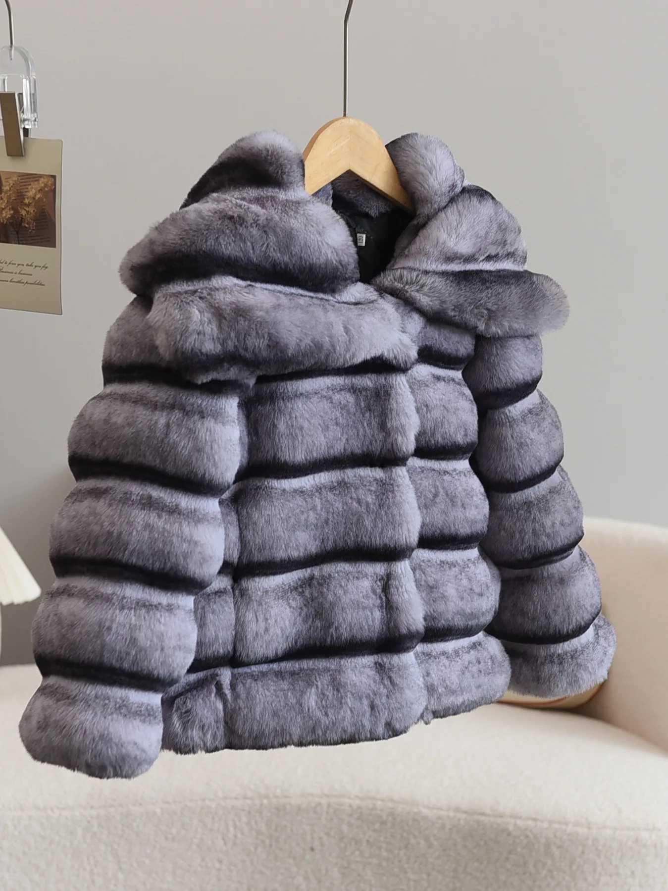 Tench coats Fashion Girls Faux Mink Fur Jacket Casual Outerwear Autumn Winter Children Grey Coat Girls Lapel Kids Wool Jacket TR298 H241127