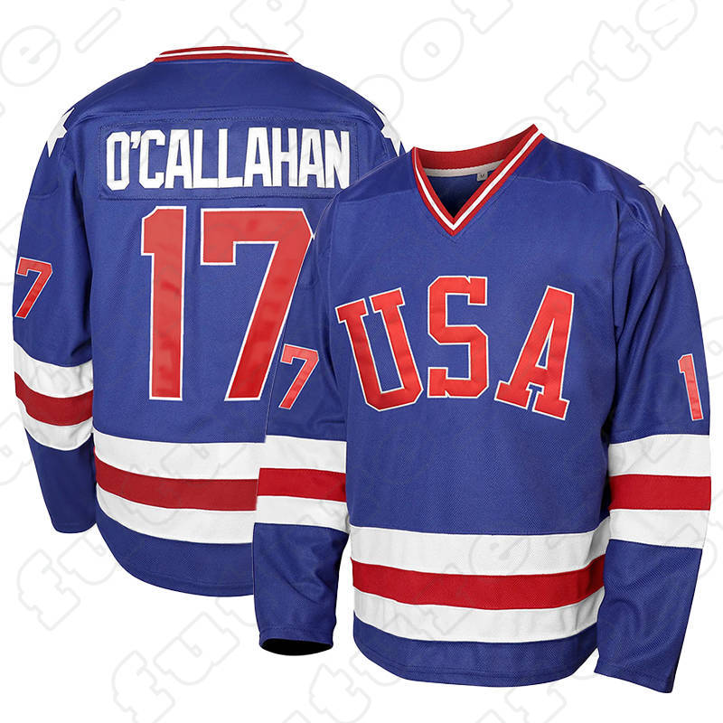 USA Blue 17 Jack O'Callahan Ice Hockey Jersey 1980 Blank Men Stars Stitched Letters with Pullover Closure Long Sleeves Adult Hoody