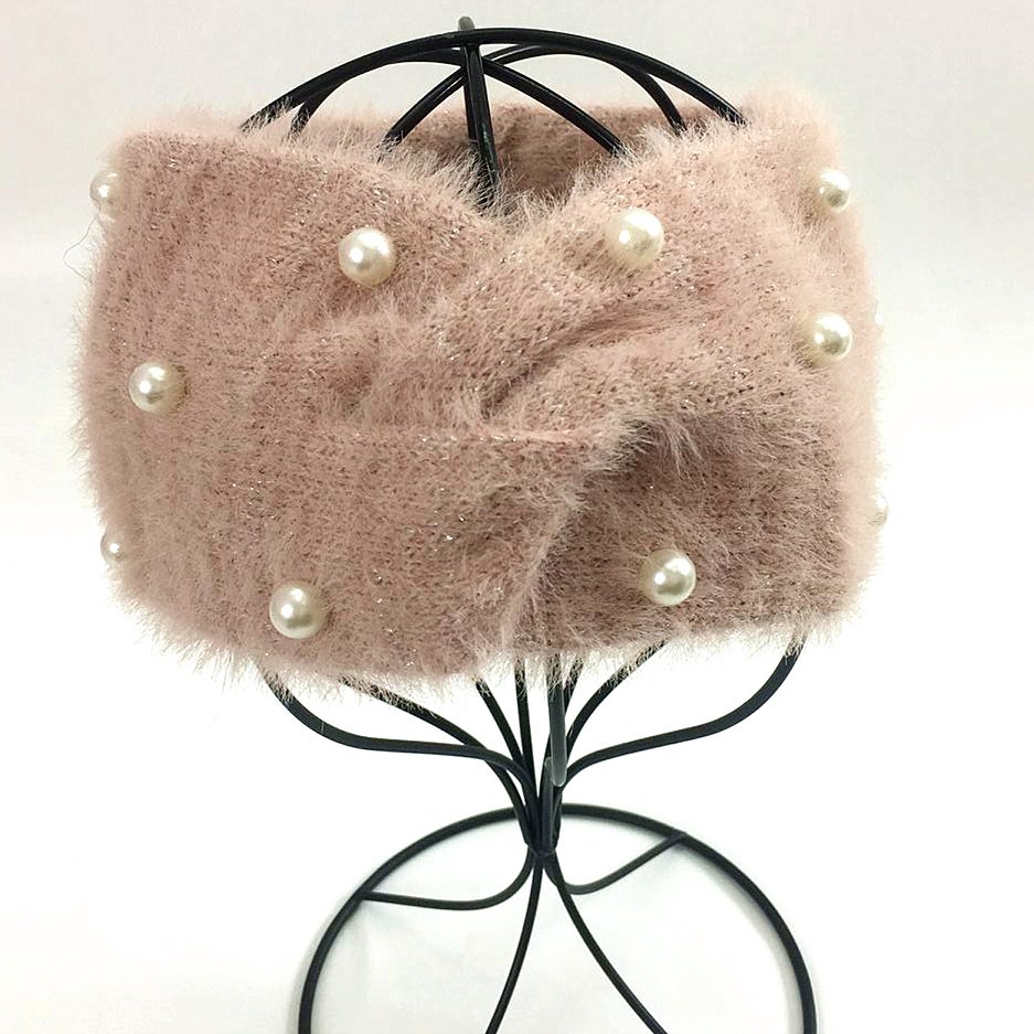 European and American pearl cross plush knitted headband ear protection headband face wash women's hair accessories warm autumn and winter woolen