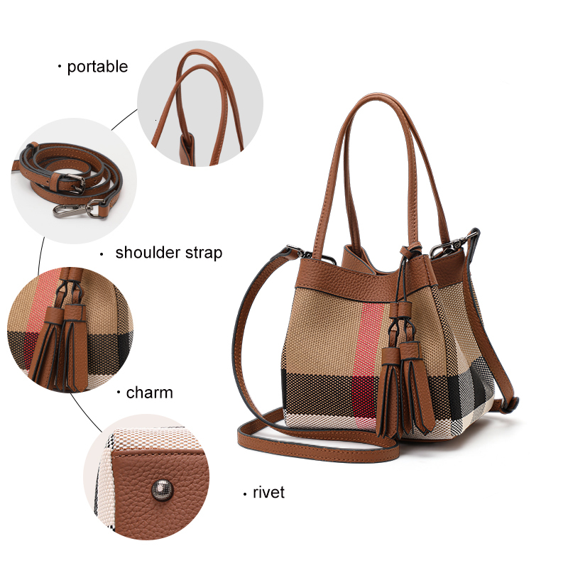 Aidrani's new checkered design women's small handbag canvas and cowhide material caramel designer handbag trendy shoulder bag