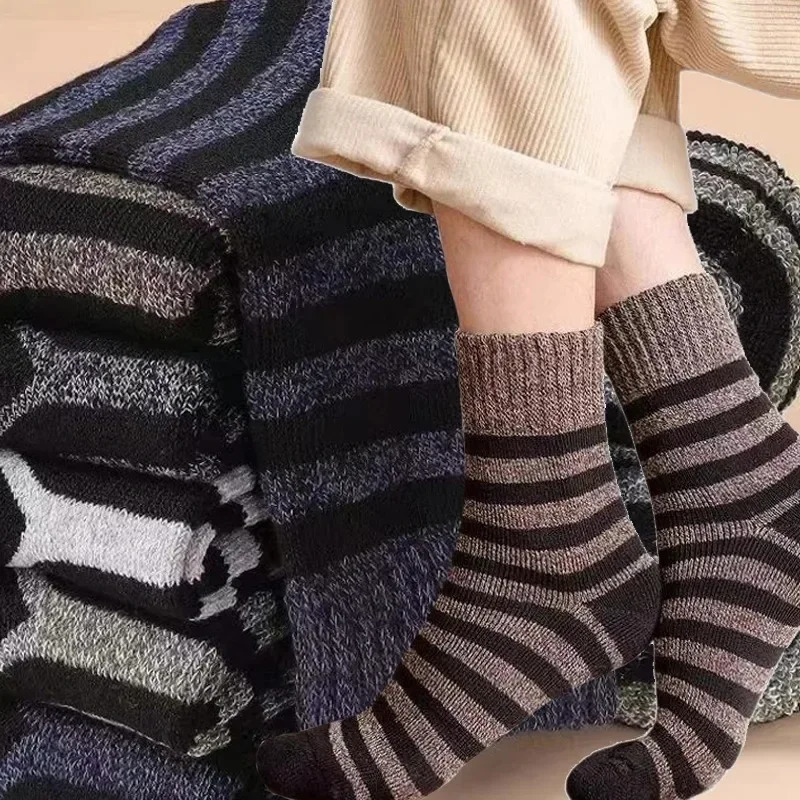 5 Pairs Mens Retro Solid Color Casual Wool Socks Winter Warm Mid Length Sock Ultra Thick Harajuku Men Antifreeze Cashmere 241112