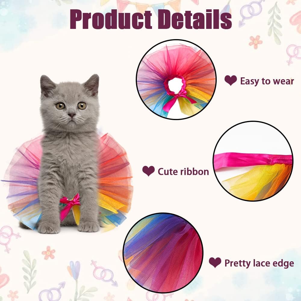 Rainbow Adjustable Pet Scarf Collars, Colorful Tutu Accessories for Small Cats Dogs Pets Gay Pride Month Party Daily Clothes Costume Supplies (S