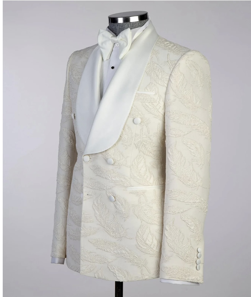 Modern Men's Suit Tailored Blazers 2 Piece Set Shawl Lapel Jacquard Groom Jacket For Man Double Breasted Special Design Prom Custom Made (Coat+Bl