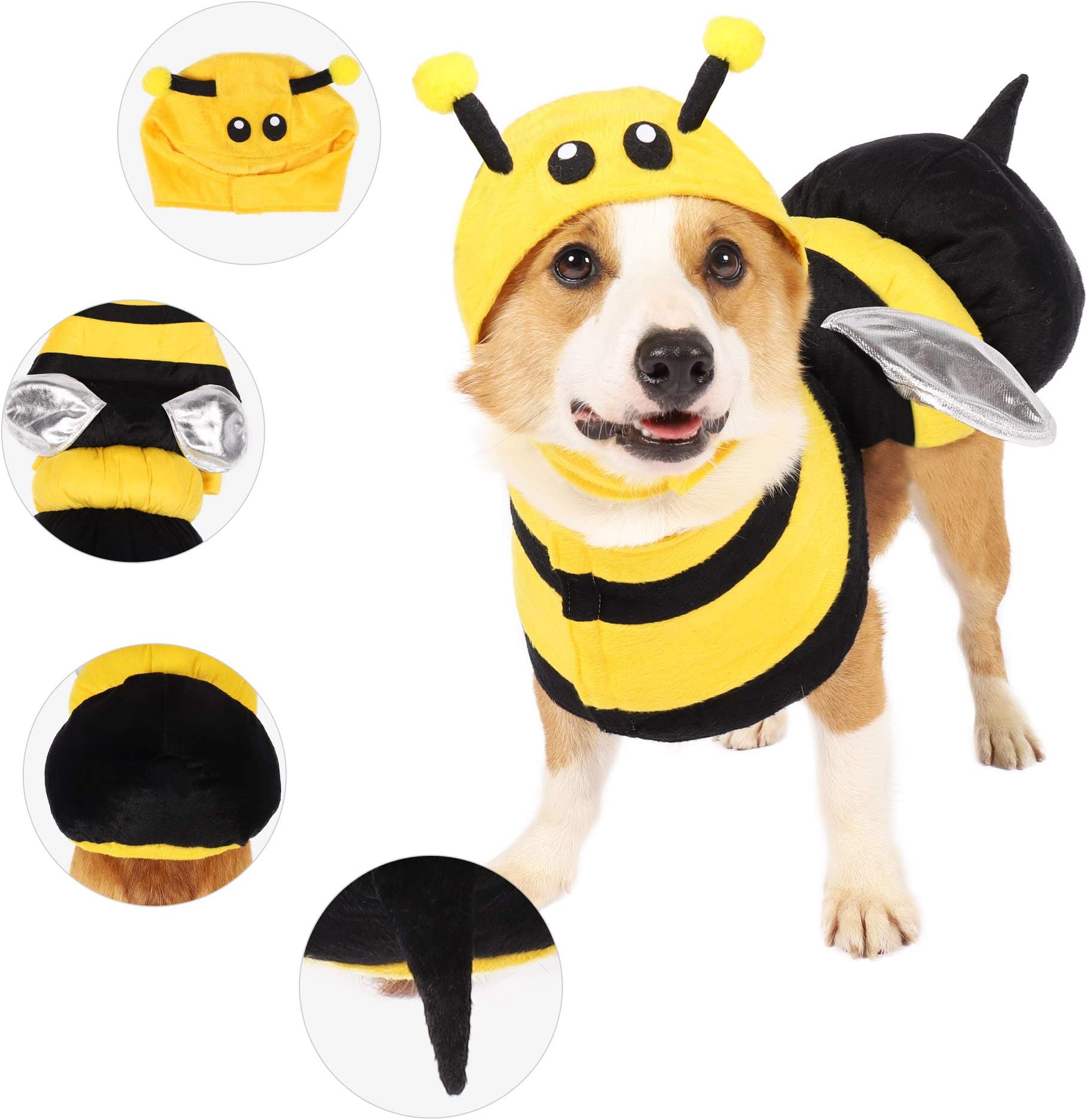 Spooktacular Creations Pet Dog Costume with 3D Bee Hat, Sier Wings for Halloween Dress-up Party, Role Play, Carnival Cosplay, Holiday Decorations Clot
