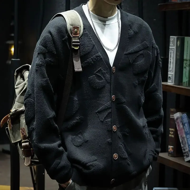 Long sleeved knitted cardigan mens casual Korean clothing jacket top Y2k cashmere jumper er womens sweater 241126