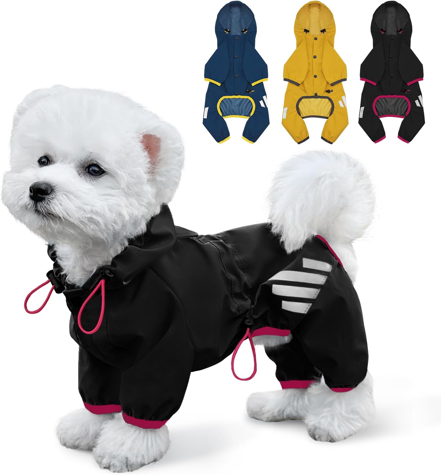 Raincoat, Waterproof et Hood, Dog Rain Coat with Leash Hole, Reflective Strap for Small Medium Dogs, Lightweight Puppy Clothes(,S