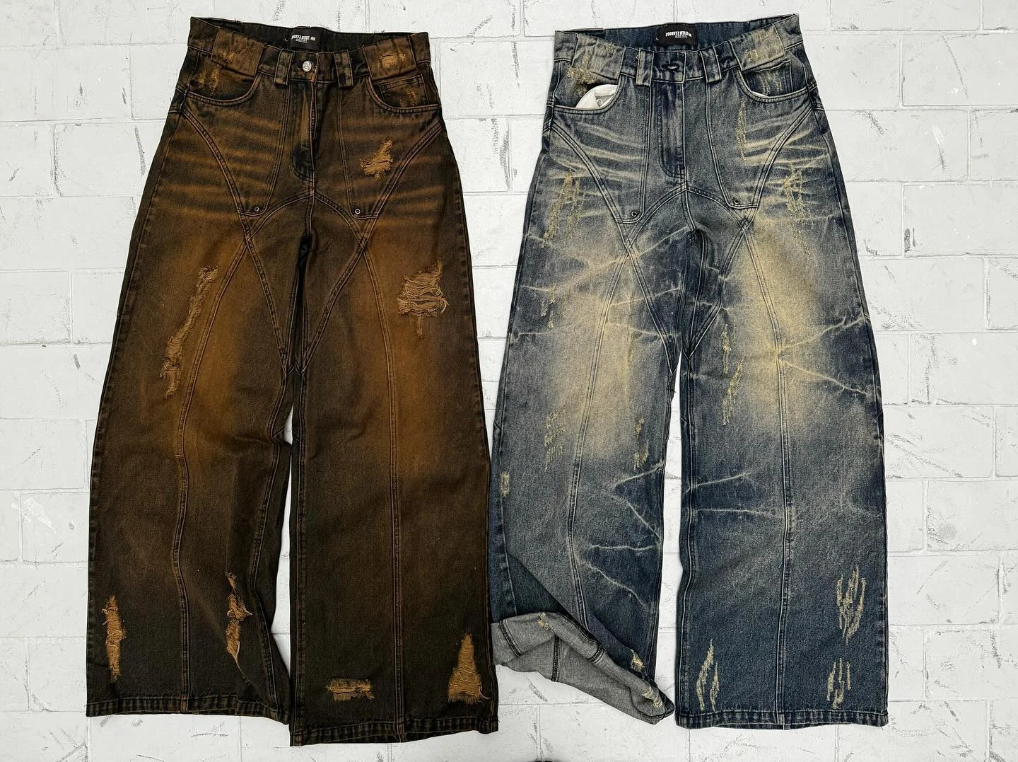 Vintage Washed Jeans Y2K Clothes Mens Womens Retro Ripped Torn Baggy Punk Rock Low Waist Wide Leg Trousers Streetwear 241126