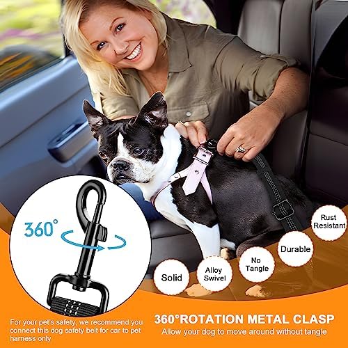 Pavsrmy 2 Packs Seat Belt Car, Upgrade 3-in-1 Seatbelt Adjustable Metal Buckle, Safety Headrest Restraint Dog Car with Elastic Bungee for Small Medium