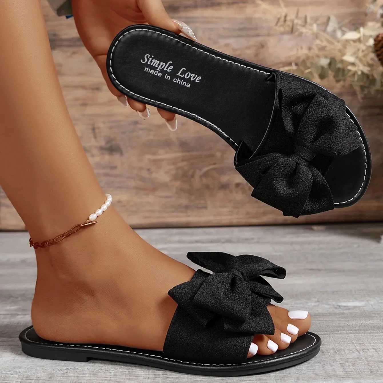 Womens Apartment Sliding Block Summer Fi Bow Tie Sandals Womens Apartment Leisure Beach Sliding Block Womens Zapatos De MujerXJ250311