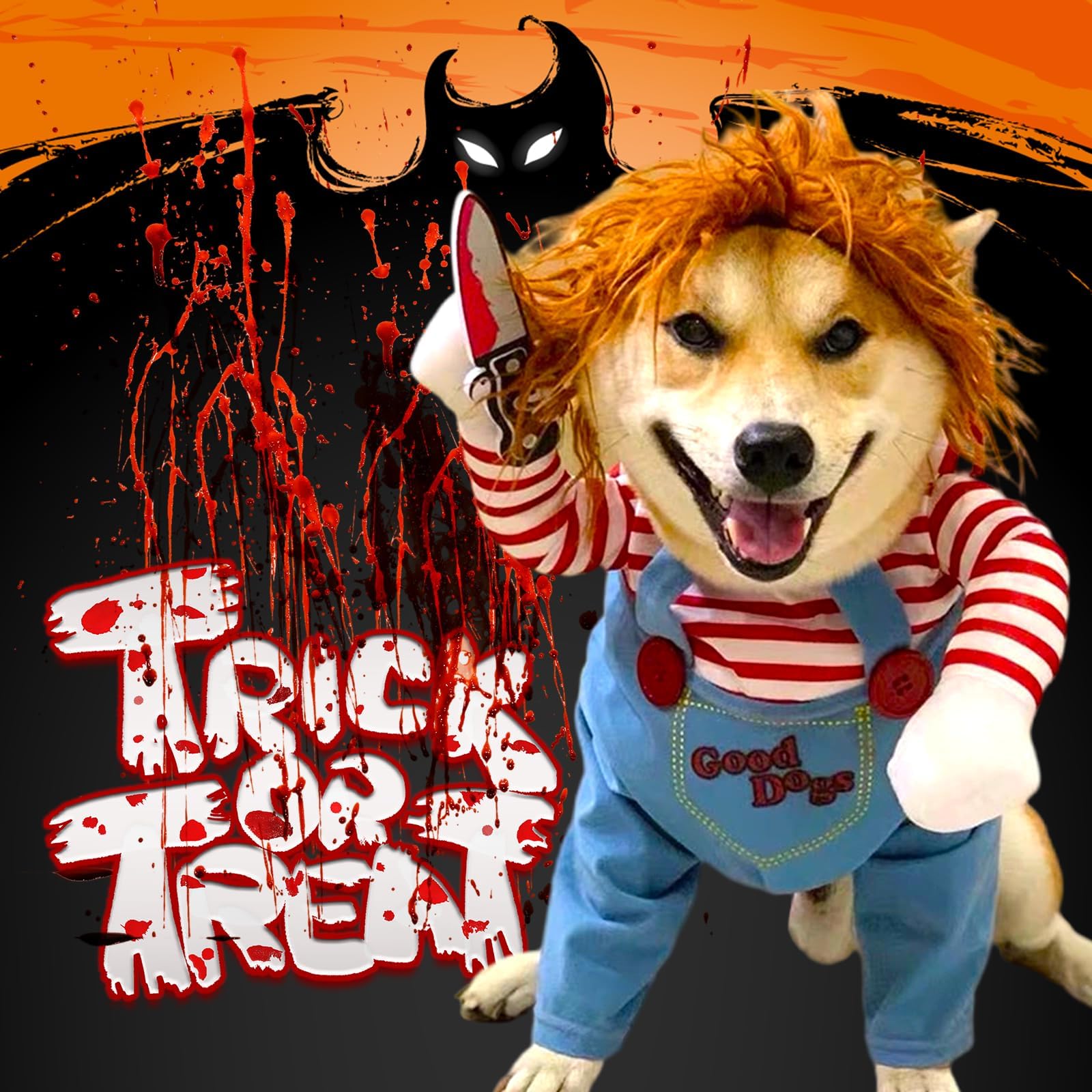 Pet Deadly Doll Costume, Novelty Halloween Christmas Funny Dog Cosplay Outfits Cute Clothes for Small Large Dogs Cats Party Dress Up Cool Puppy Costum