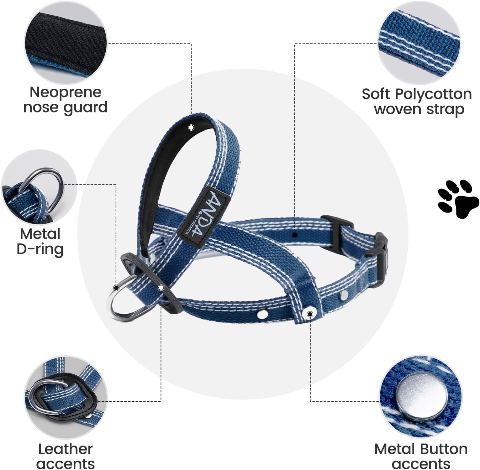 ANDA Gentle Leader Ultra-Light No-Pull Dog Headcollar: Adjustable, Breathable Comfort, Prevents Explosive Rushes, Ideal for Daily Use