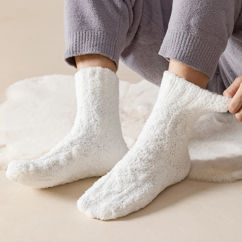 5 Pairs Thick Warm Winter Socks Men Coral Fleece Thermal High Quality Middle Tube Cozy Fluffy Sleeping 241112
