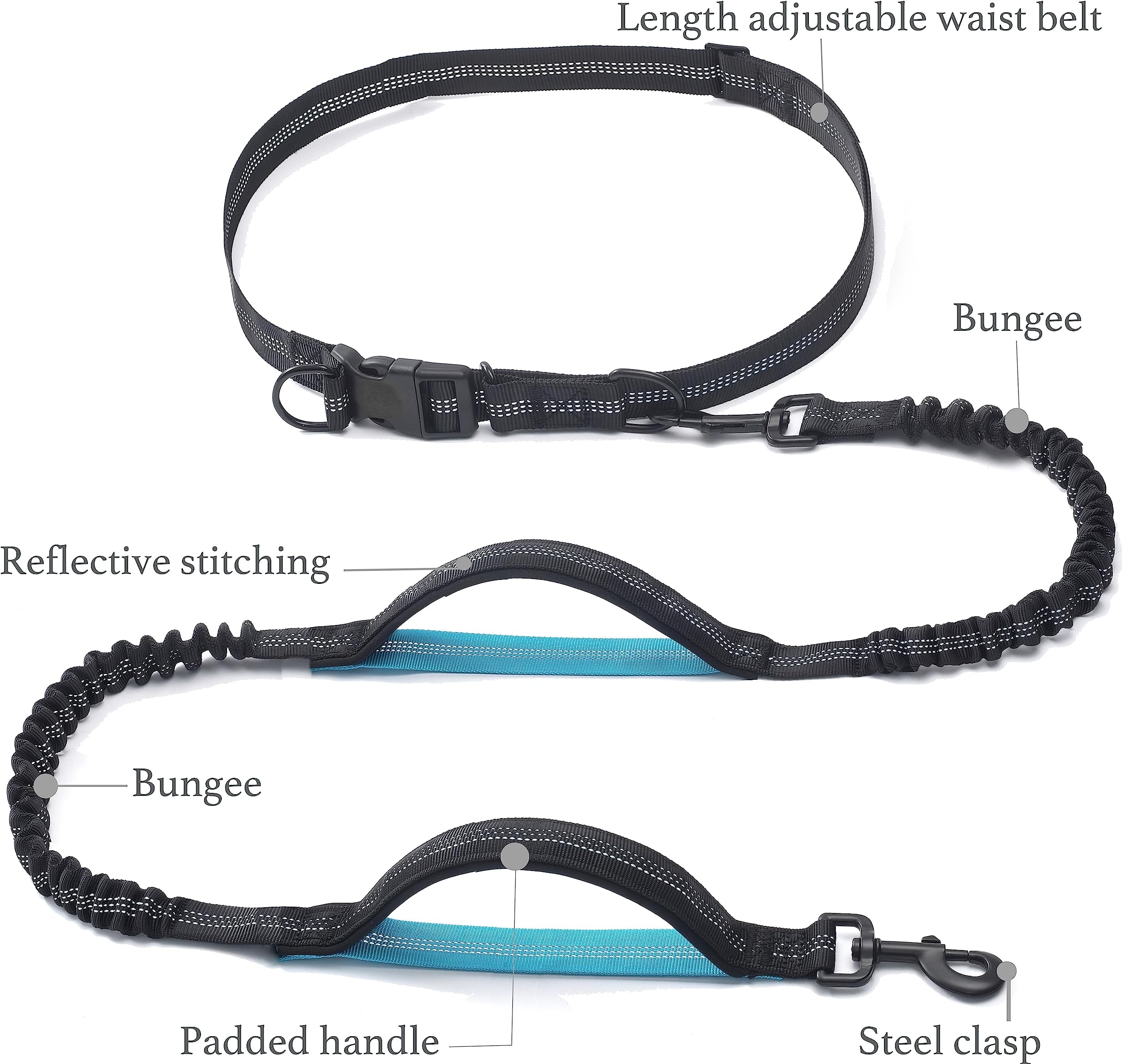 iYoShop Retractable Hands Free Dog u2013 Dual Handle Bungee Waist Leash for Small Medium and Large Dogs (25-150 lbs