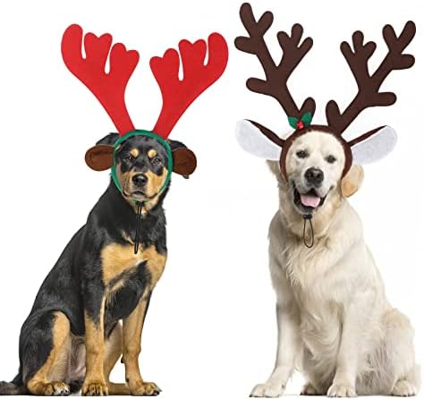 BWOGUE Dog Elk Reindeer Antlers Headbands Set Pet Christmas Costume Accessories Headwear for Medium Large Dogs