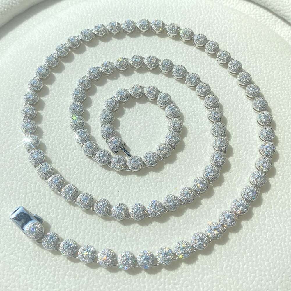 Iced Out Moissanite Chain 5mm Round Tennis Cluster Link Chain Sterling Silver 925 Moissanite Diamond Necklace for Men Women