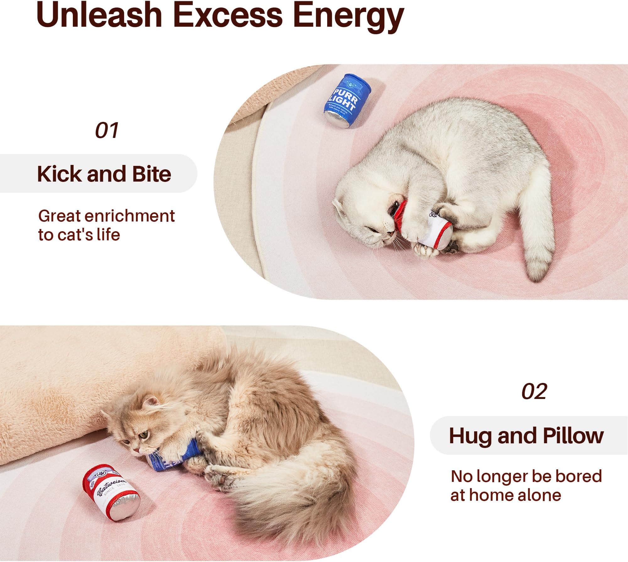 Potaroma Beer-Simulation Cat Toys 2Pcs Caip Crinkly Sound Toy, Durable Kitten Bite Kicker Toys, Indoor Feline Exercise Inches for All Breeds