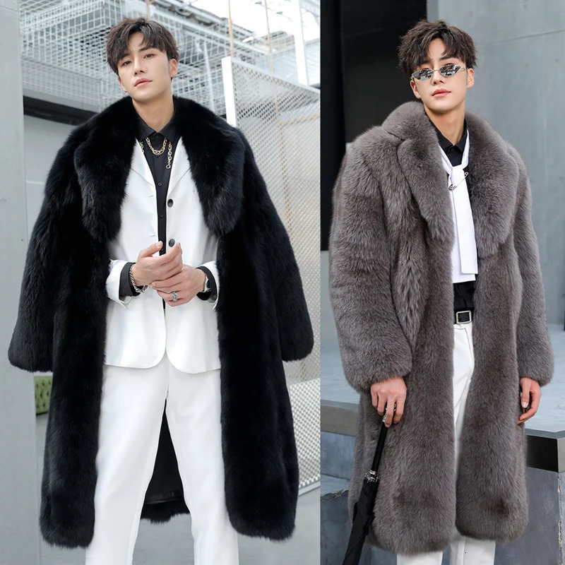 Mens Faux Fur Coat Winter Thicken Fluffy Long Sleeve Warm Outerwear y Bontjas Jackets Windbreaker 241112