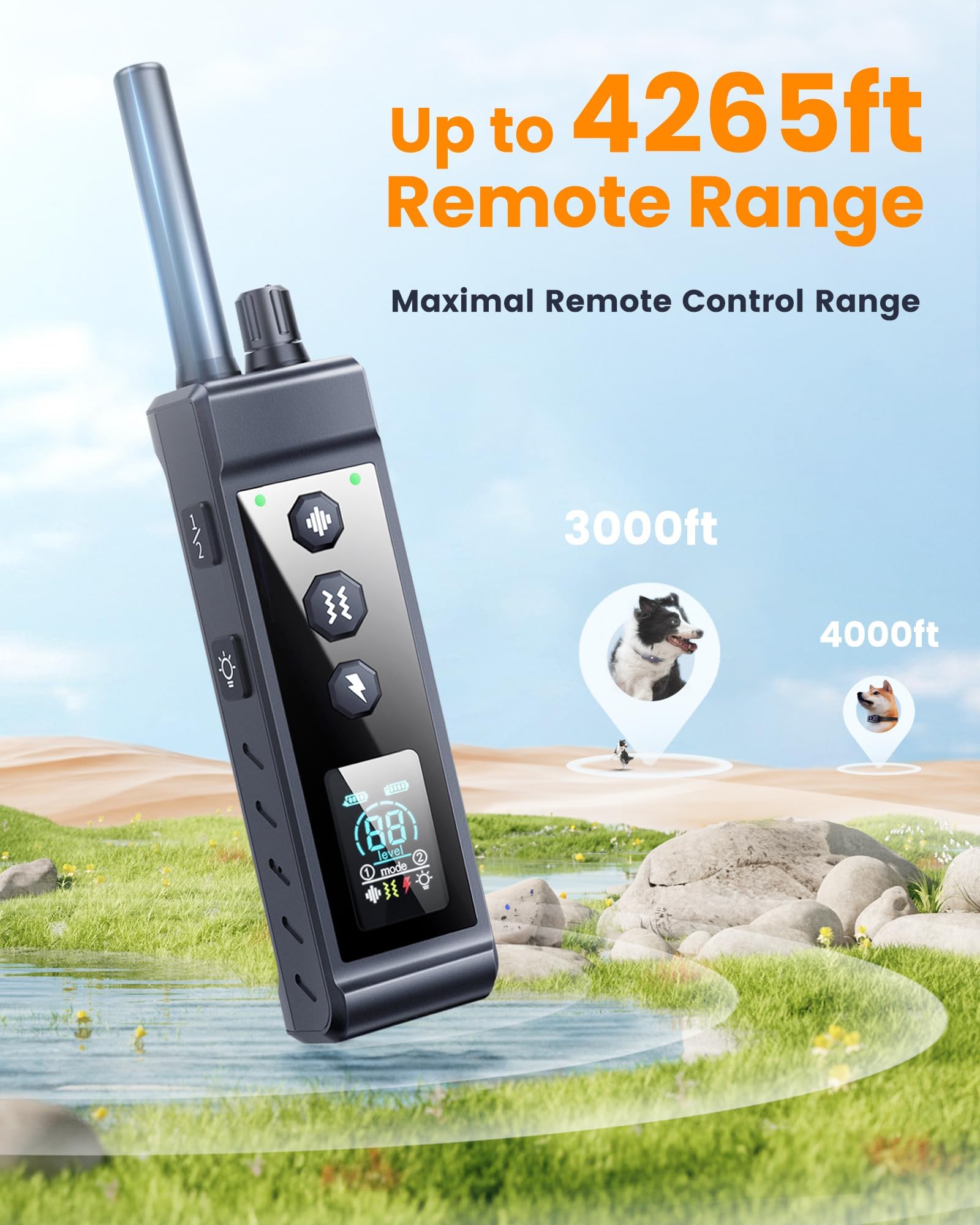 Shock 4265Ft Collar Remote Large Medium Small Dogs, IP67 Waterproof with 4 Safe Training Modes, Security Lock, Dog Bark E-Collar for All Breeds(Green 
