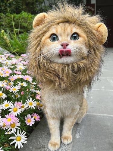 Mane Wig Dog and Costume Pet Adjustable Washable Comfortable Fancy Lion Hair Cat Clothes Dress for Halloween Christmas Easter Festival Party