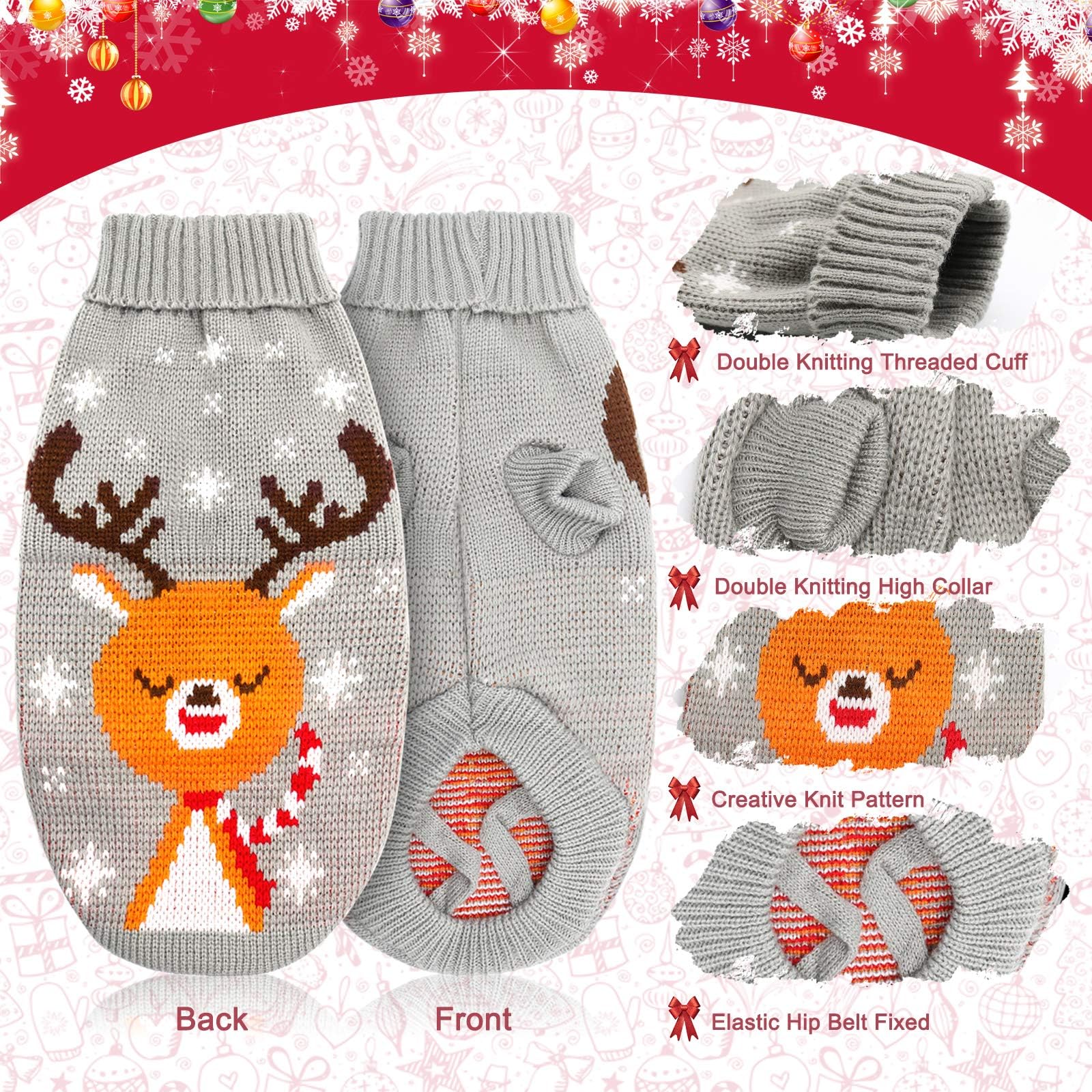 HYLYUN Cat 2 Packs - Puppy Christmas Sweater Pet Reindeer Snowflake Sweaters for Kittys and Dogs S