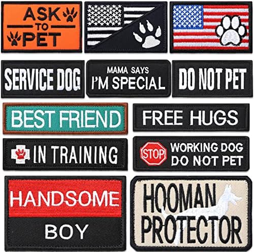12 Pieces Patches Removable Tactical Harness Set Service Embroidered in Training Animal Working Dog Patch for Vest Harnesses Collars Leashes Free ship