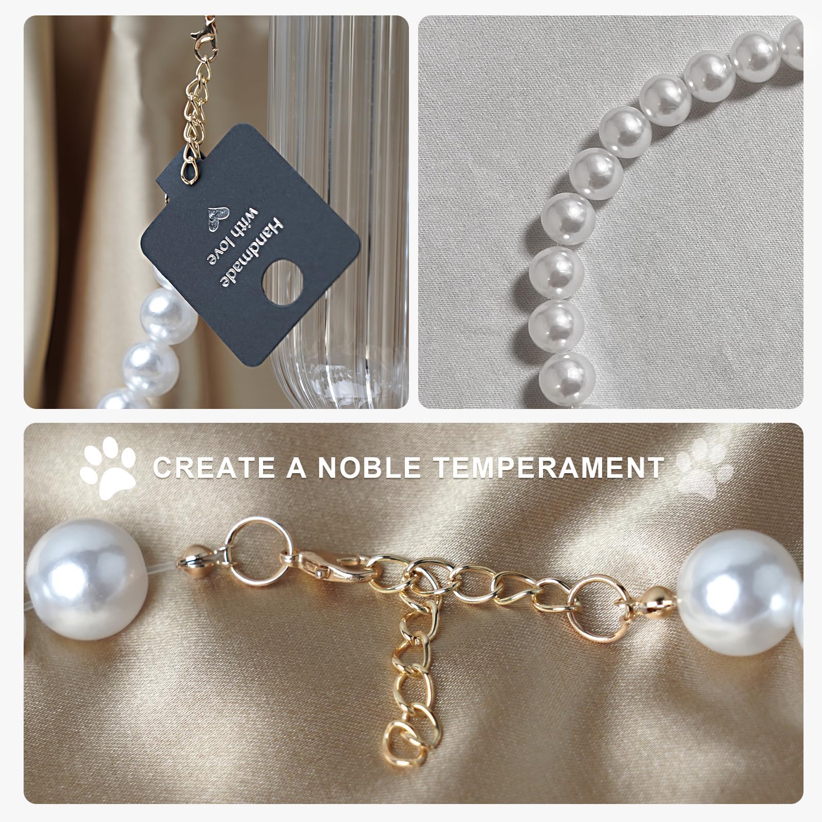 Pet Pearl Collar, Adjustable Dog Necklace,Chic Jewelry for Cat Puppy Chihuahua Girl Dogs Clothing Dress Accessories(White) (M 11.8''