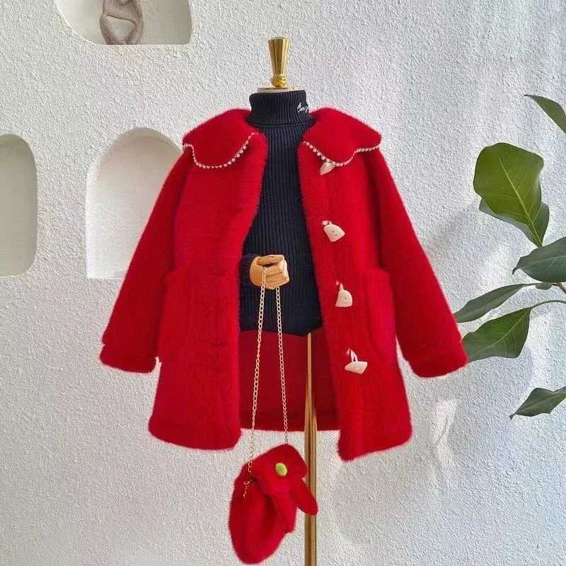 Tench coats New Fashion Spring Autumn Warm Faux Fur Coat For Girls Jacket Easter Cute Rabbit Plush Princess Outerwear 3-10 Year Kids Clothes H241127