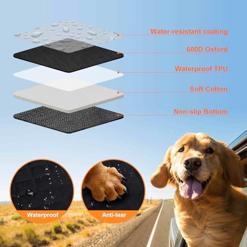 Back Seat Cover for Dogs, Dog Car Seat Cover for Back Seat, Waterproof Dog Hammock for Car Travel Bed, Foldable Backseat Pet Protector in Car SUV Truc