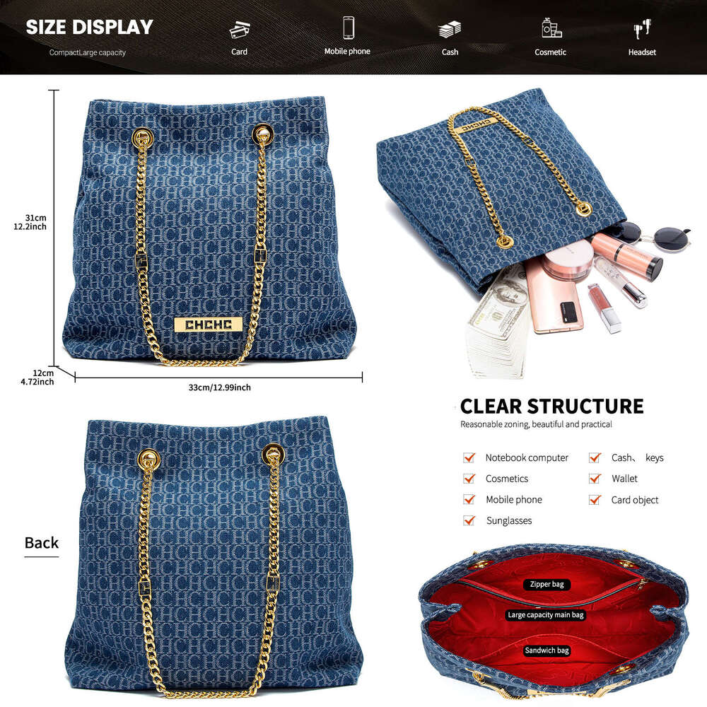 Chain Strap Design Letter Printed Shoulder Bag Vintage Hundred Classic Style Women's Handbag