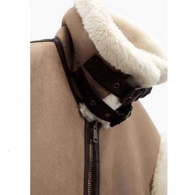 Womens Fashion Splicing Work Sleeveless Tank Top Coat Loose Thick Collar Suede Leather Jacket Coat Autumn Winter Fashion Top Coat 241126