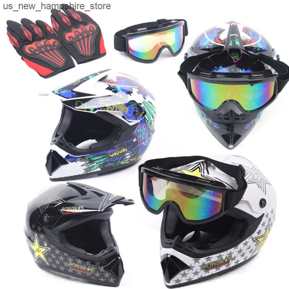 Motorcycle Helmets L Size Motorcycle Helmet Set DOT Standard Adult Full Face Helmet with Goggle Gloves for Dirt Bike Off-Road Mountain ATV J241127