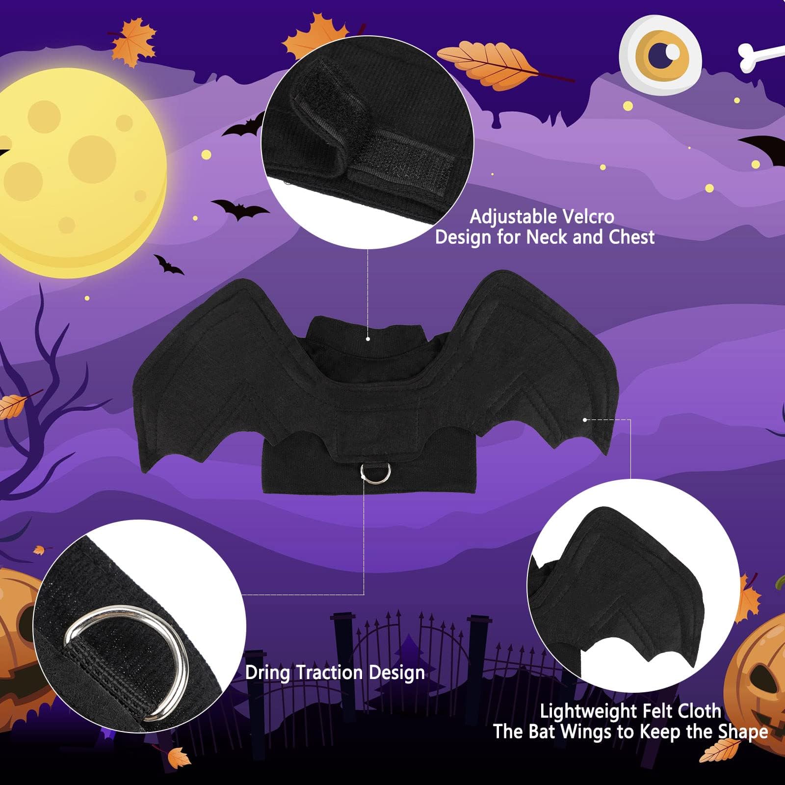 BWOGUE Bat Wings Costume Cat & Dog Pet Apparel Clothes for Halloween Party Large