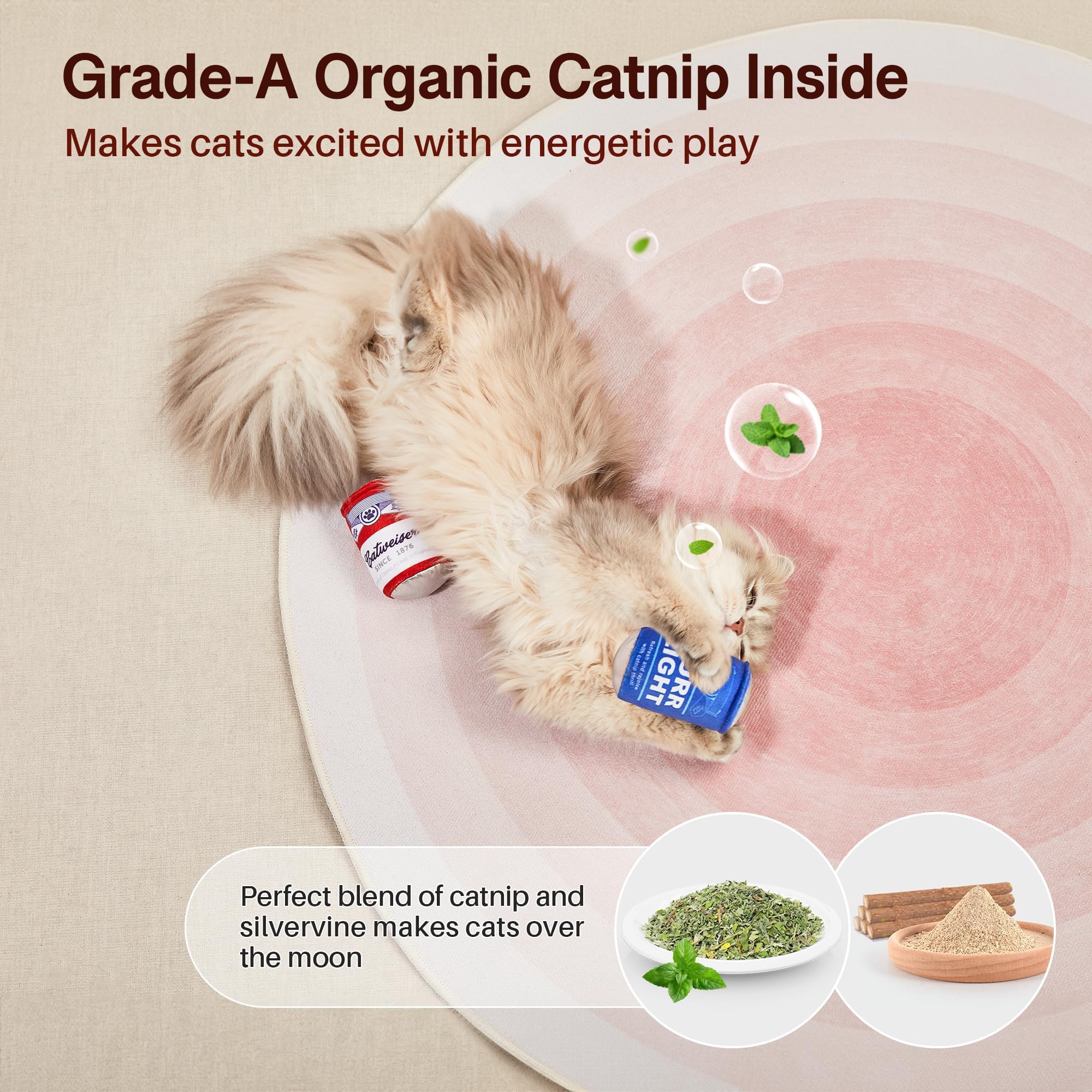 Potaroma Beer-Simulation Cat Toys 2Pcs Caip Crinkly Sound Toy, Durable Kitten Bite Kicker Toys, Indoor Feline Exercise Inches for All Breeds