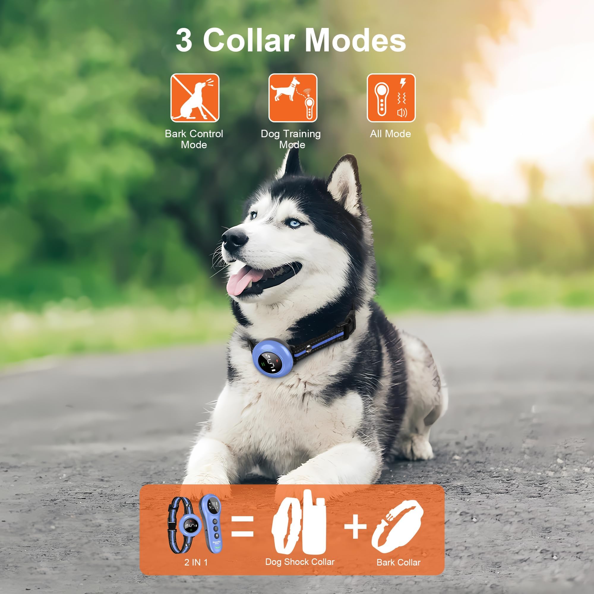 Neoally 2 in 1 Dog Training Bark Control Collar: Smart Anti Barking Collar with No Remote for 5-150 lbs Small Medium Large Dogs. Rechargeable and Wate