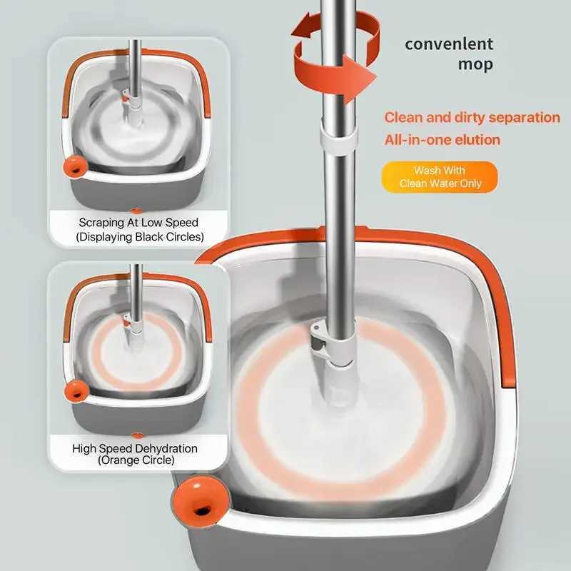 Mops BOMIDI Spin Mop and Bucket System Includes Dual Compartment Mop Bucket with Thick Washable Microfiber Pads for Home Cleaning S2411272