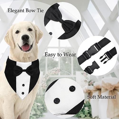 GOYOSWA Suit Wedding Bandana Collar with Bow Tie, Adjustable Tux Formal Dog Costumes, Engagement Birthday Tuxedo for Extra Large Dogs Pets (X-Large: N