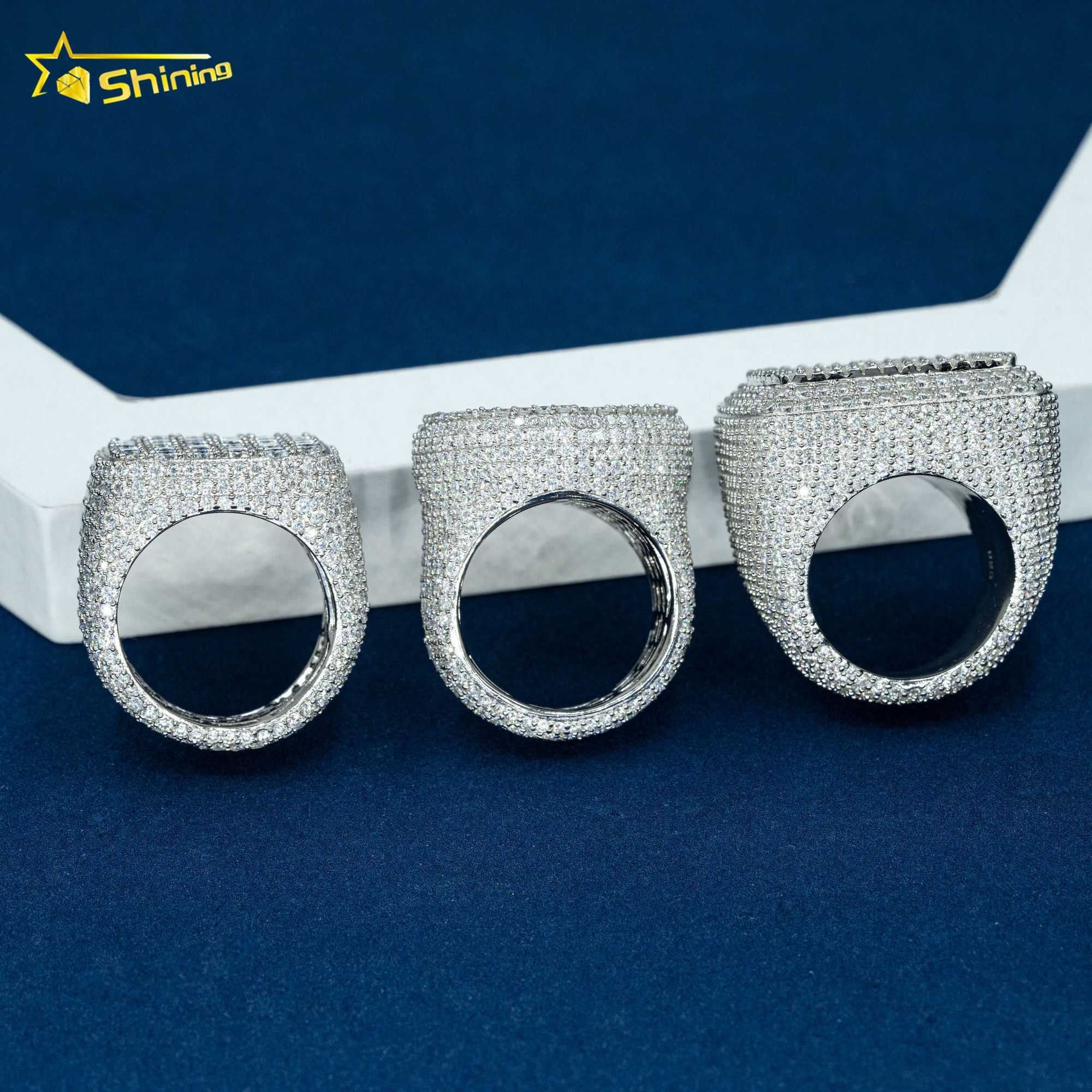 Wholesale factory price moissanite jewelry 925 silver iced out custom diamond hip hop moissanite rings for men