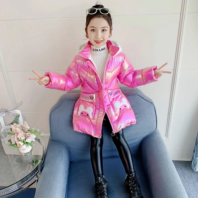 3 4 6 8 10 year girl winter long coat cute bear coat girl park fashionable bright hooded childrens waterproof coat 241126