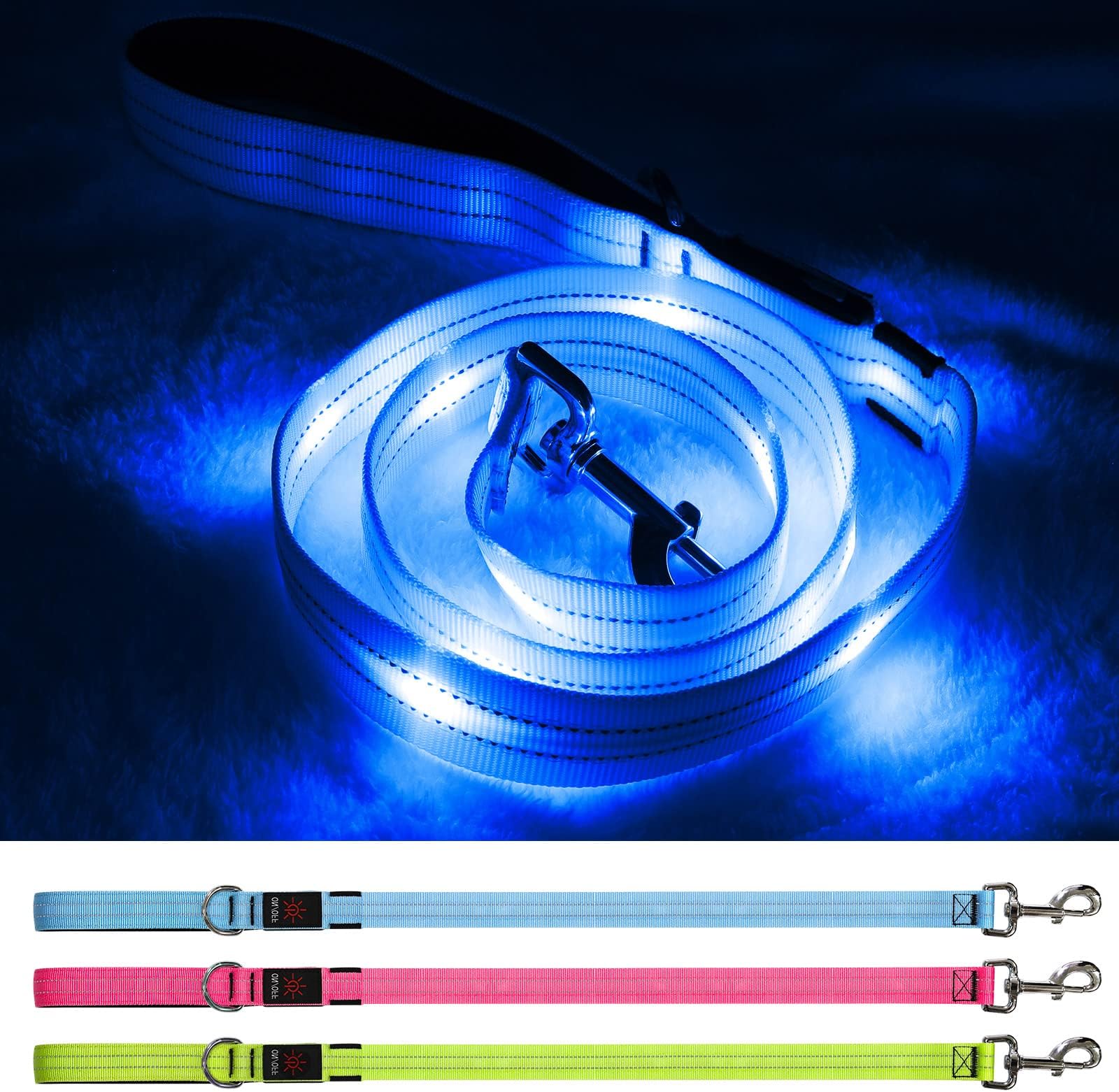Blinlit Led Leash, Ft Light Up Rechargeable Waterproof, Nylon Reflective Leashes with Padded Handle Night Walking, Safety Glow in The Dark Dog Leash f
