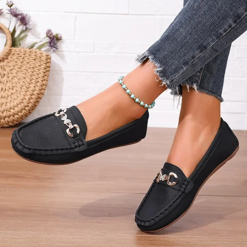 Womens shoes 2024 style sliding in womens apartments autumn round toe solid Solft sole casual flat comfortable Loafers Zapatillas Mujer241127bj