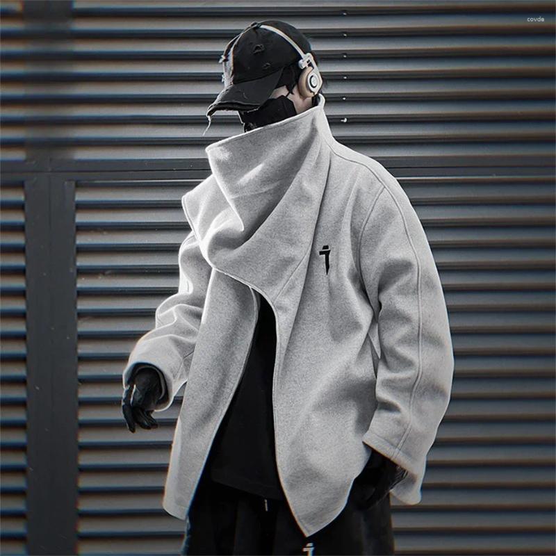 Men's Woolen Oversized Turtleneck Jacket With Scarf Design - Black, Haruku Streetwear For Spring