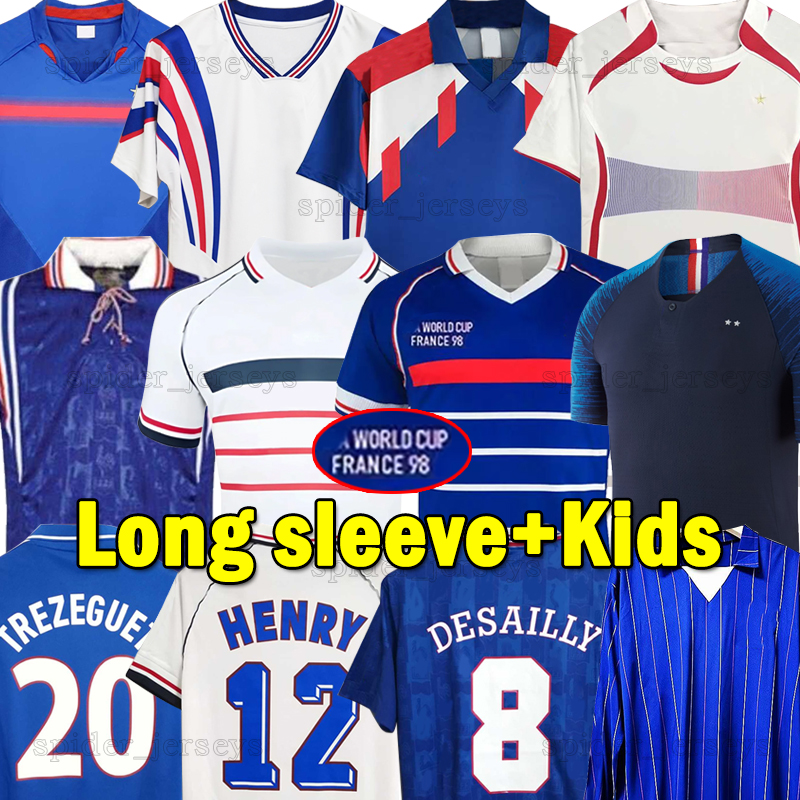 French Retro version soccer jerseys 06 04 02 2000 2018 LIZARAZU VIEIRA DJORKAEFF MAKELELE DESCHAMPA 98 96 1990 long sleeve Football Shirts 1971 1988 84 82 Men kids kits