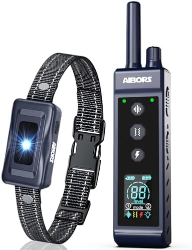 AIBORS Dog Shock Collar, 4300FT Remote Control 5-150lbs Small Medium Large Dogs, Rechargeable Waterproof e Collar with Light for Night Walks 4 Trainin