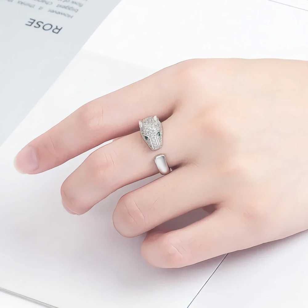 Luxury 925 Sterling Silver fine Crystal cute leopard head Rings for women fashion wedding Accories Jewelry Christmas giftsXJ241127