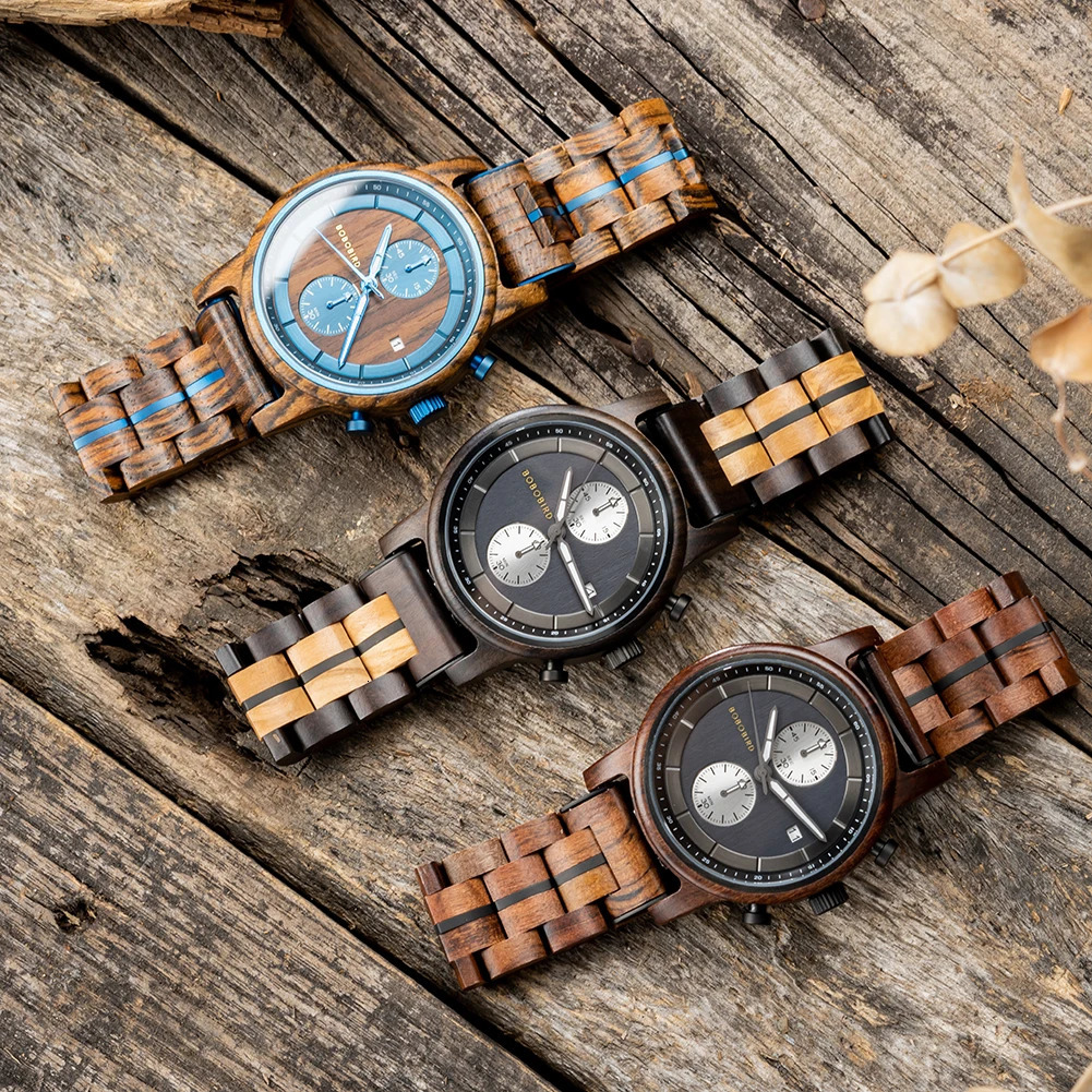 BOBO BIRD Wood Watch Men Business Japanese Quartz Movement Watches Engraved Chronograph Wristwatch with Date Display Custom Gift 241125