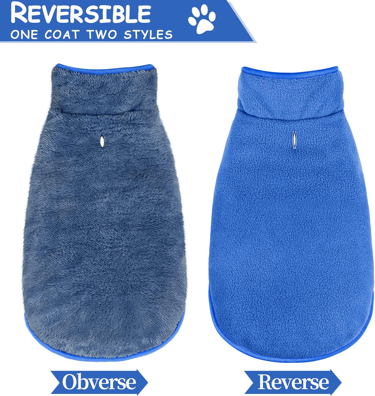 Malier Winter Coat, Reversible Fleece Cold Weather Coats Dogs, Windproof Warm Coat Snow et Vest Pet Dog Clothes for Small Large Dogs