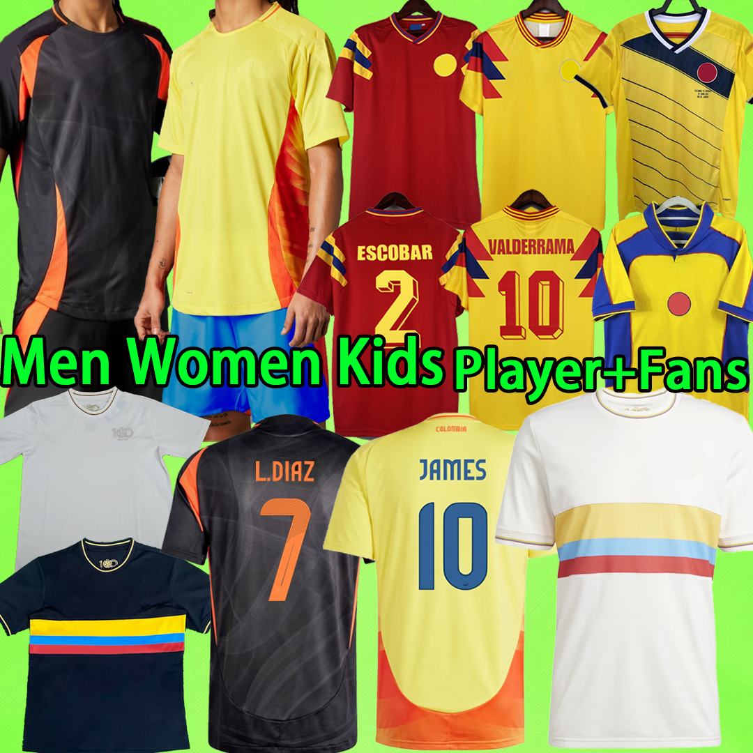 Colombia 2026 soccer jerseys Kids Kit LUIS DIAZ 100th Anniversary Women 1990 2014 Retro Valderrama Player version football shirt boys 24 25 26 Escobar JAMES Columbia
