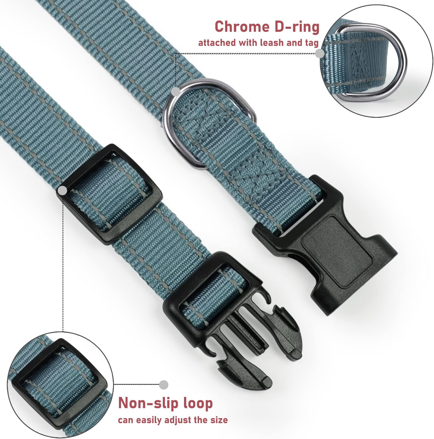 Reflective Dog Collar with Buckle Adjustable Safety Nylon Collars for Small Medium Large Dogs, S